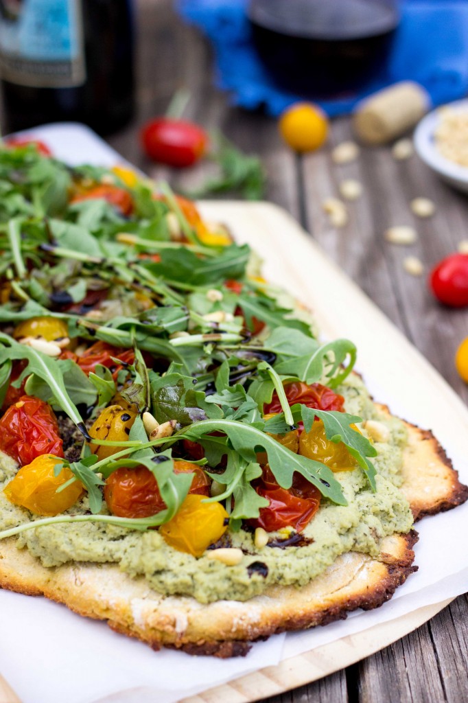 Basil & Roasted Garlic Ricotta Pizza with Arugula & Balsamic Reduction-8816