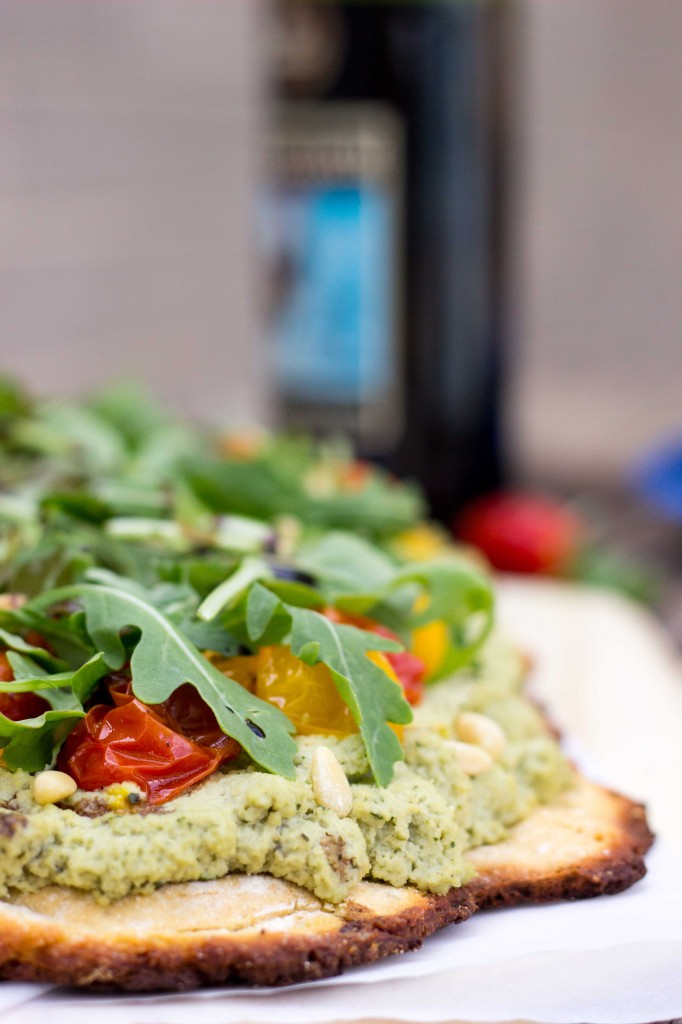 Basil & Roasted Garlic Ricotta Pizza with Arugula & Balsamic Reduction-8823