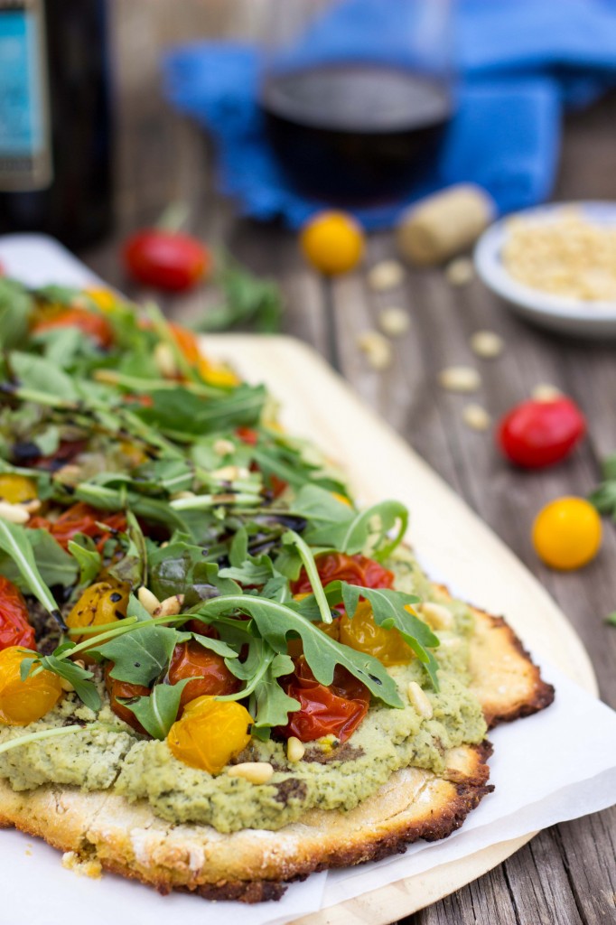 Basil & Roasted Garlic Ricotta Pizza with Arugula & Balsamic Reduction-8832