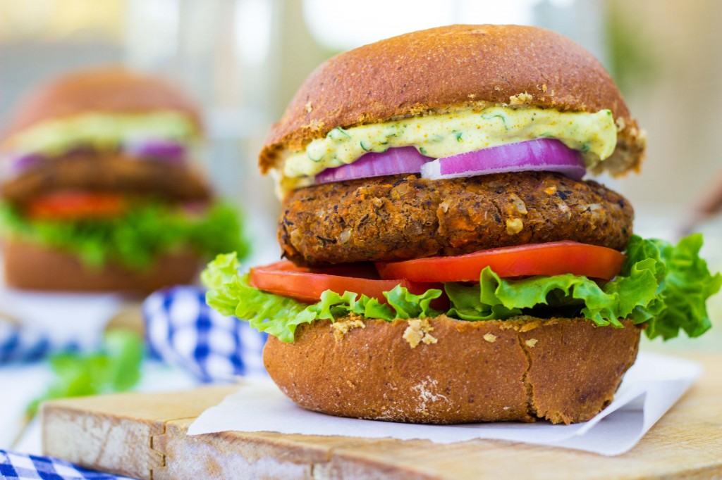 Smokey Sweet Potato, Black Bean & Brown Rice Veggie Burgers with Curry Cilantro Mayo-9981