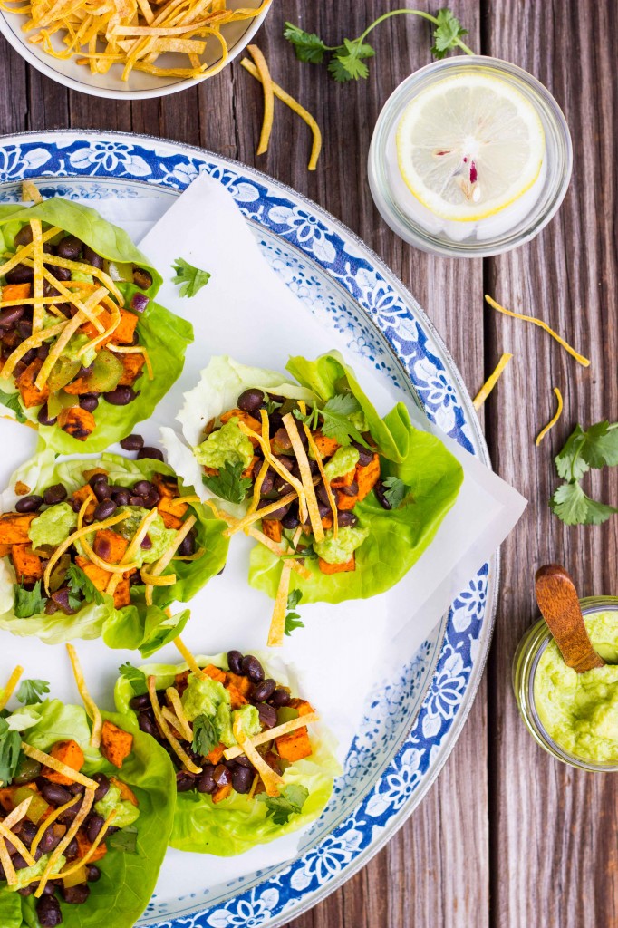 Sweet Potato & Black Bean Lettuce Wraps with Crispy Tortilla Strips & Smashed Avocado with Lime-3759