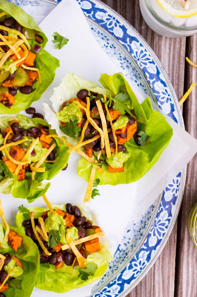 Sweet Potato & Black Bean Lettuce Wraps with Crispy Tortilla Strips & Smashed Avocado with Lime-3761
