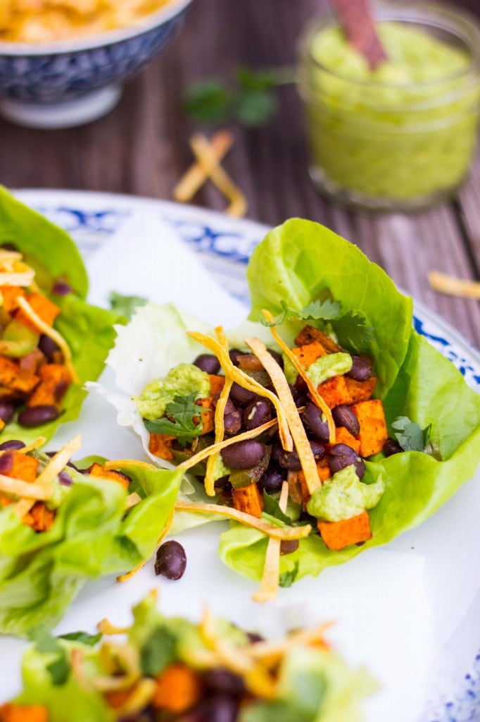 Sweet Potato & Black Bean Lettuce Wraps with Crispy Tortilla Strips & Smashed Avocado with Lime-3770