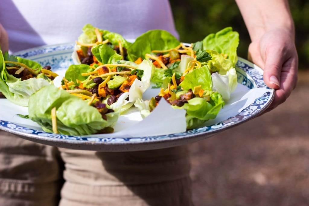 Sweet Potato & Black Bean Lettuce Wraps with Crispy Tortilla Strips & Smashed Avocado with Lime-3807