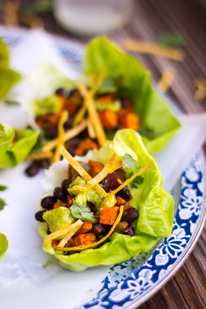 Sweet Potato & Black Bean Lettuce Wraps with Crispy Tortilla Strips & Smashed Avocado with Lime-3811