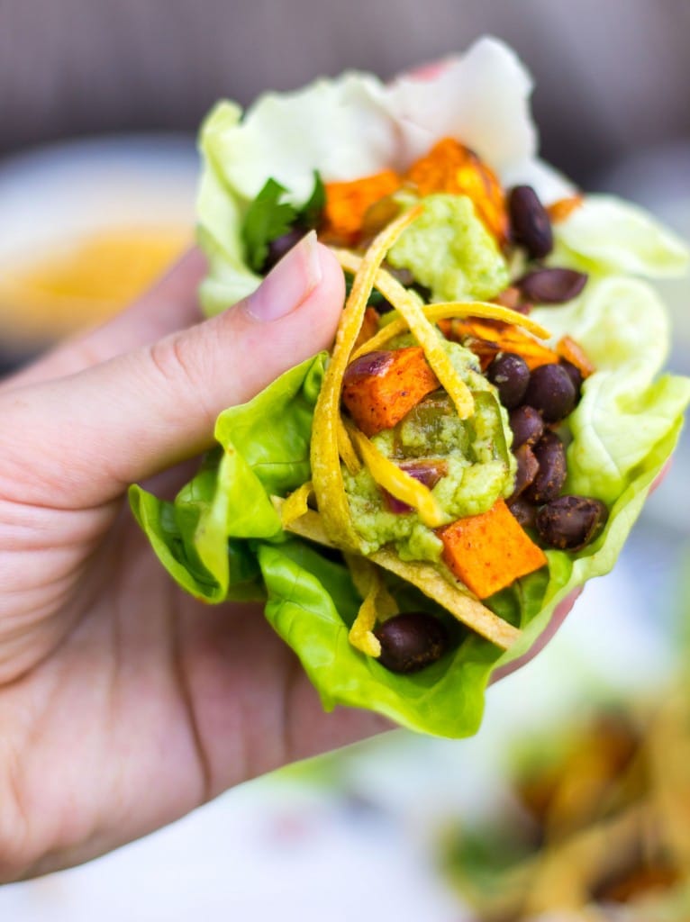 Sweet Potato & Black Bean Lettuce Wraps with Crispy Tortilla Strips & Smashed Avocado with Lime-3824