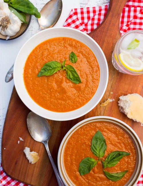 Chilled Cherry Tomato Soup! All your favorite summer flavors in one bowl! This chilled soup is the perfect way to keep cool this summer!