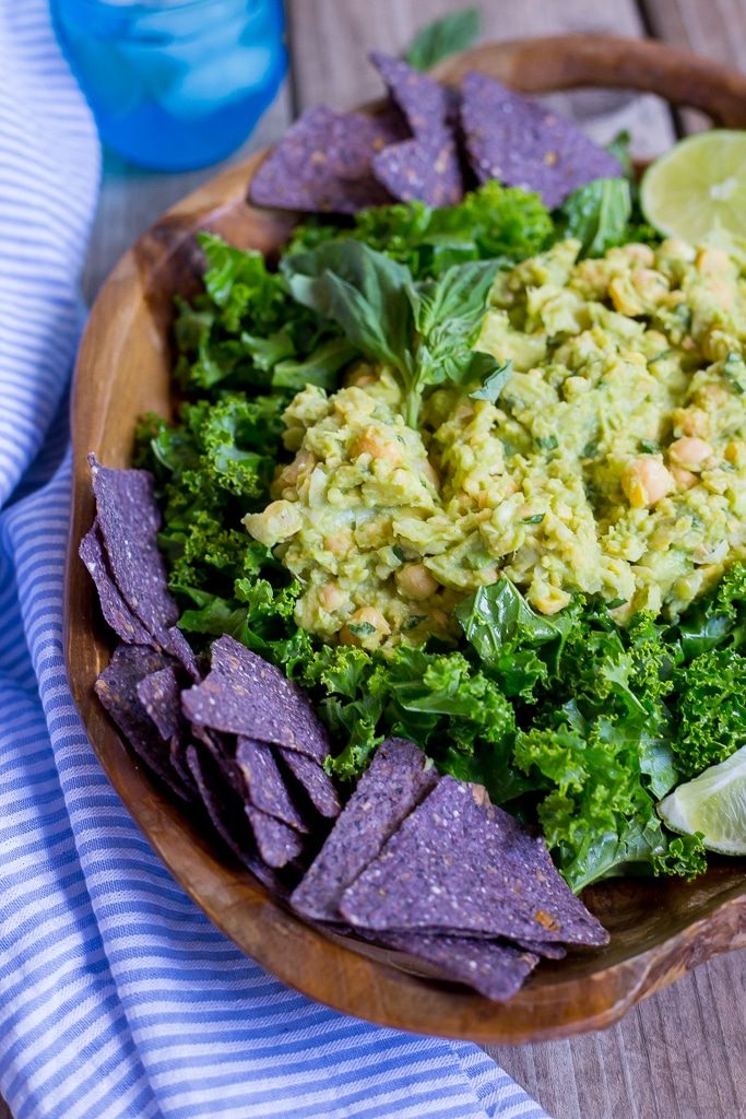 Chopped Kale Salad with Smashed Chickpeas & Avocado.  This salad requires no cooking and is the perfect alternative to the usual taco salad! {gluten free, vegan}