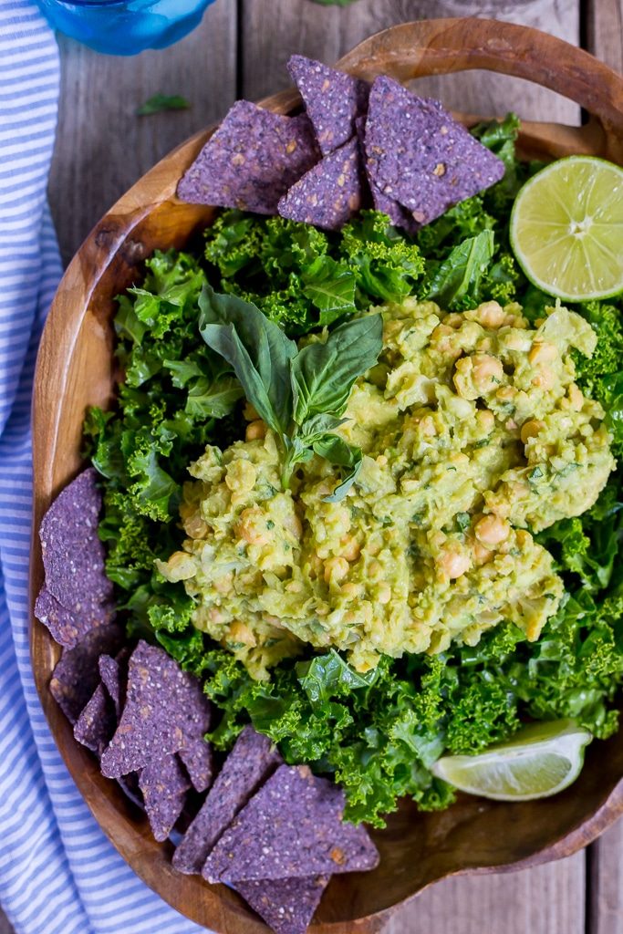 Chopped Kale Salad with Smashed Chickpeas & Avocado.  This salad requires no cooking and is the perfect alternative to the usual taco salad! {gluten free, vegan}
