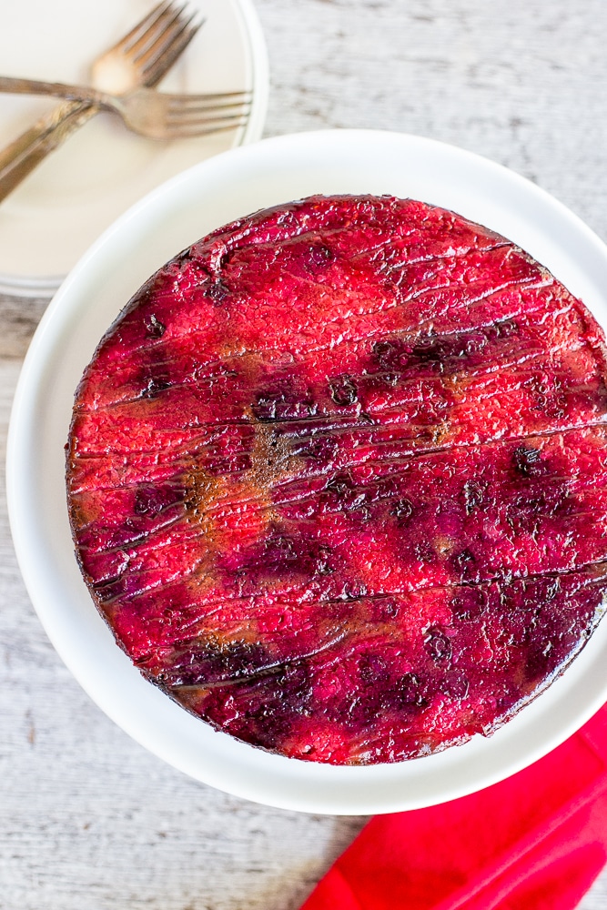 This Gluten Free Mixed Berry Upside Down Chocolate Cake is the perfect combination of chocolate and berries in each bite!