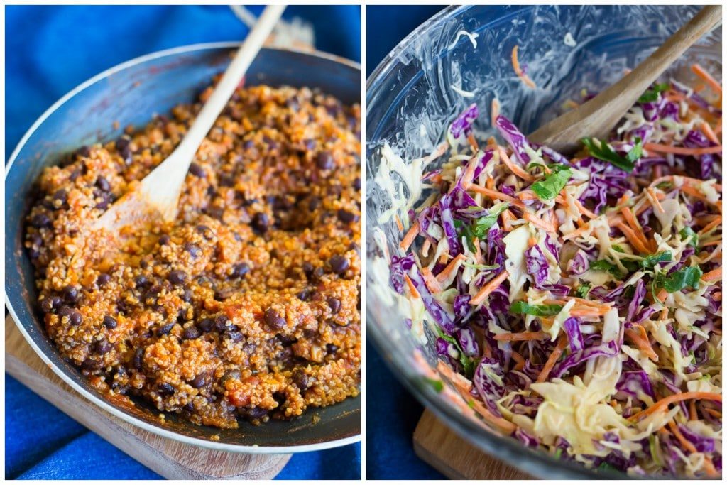 These BBQ Black Bean & Quinoa Tacos with Cilantro Slaw are so flavorful and delicious! They will be your new favorite tacos! Packed with protein and perfect for your next taco night!