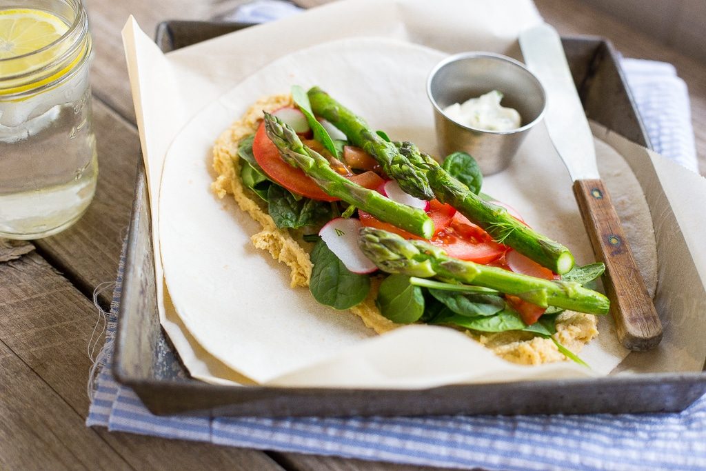 These Hummus Wraps with Spring Vegetables & Herbed Mayo are fresh, light and delicious! They make for a great lunch or dinner! {gluten free, vegan}