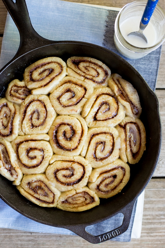 The Best Gluten Free Cinnamon Rolls in a large pan