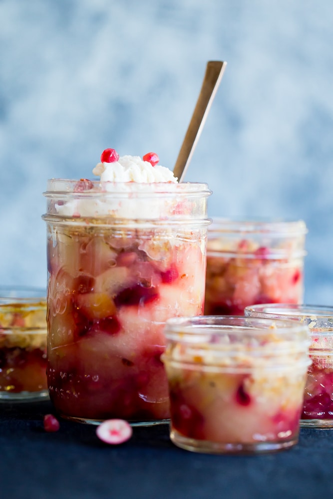 These Apple Crisps with Cranberry and Pomegranate are a delicious and easy dessert that you don't have to feel guilty about! Their' made gluten free using Teff flour and can be made in individual sizes! Recipe is from the Alternative Baker cookbook.