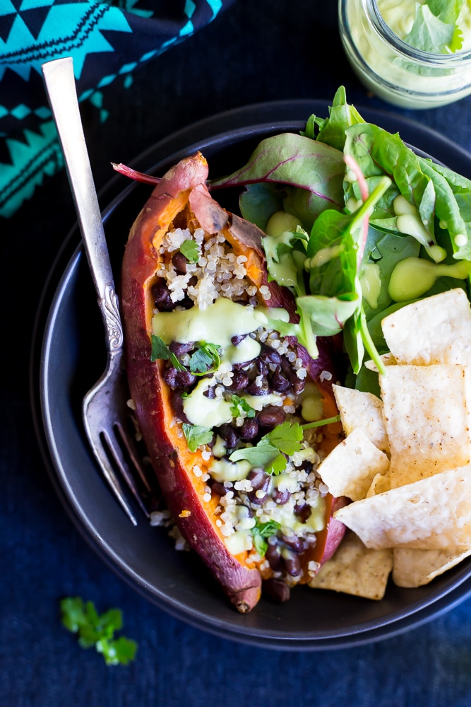 These Make Ahead Sweet Potato Lunch Bowls are a really easy and healthy lunch recipe! You can make them ahead and enjoy them for lunch all week! Naturally gluten free and vegan!