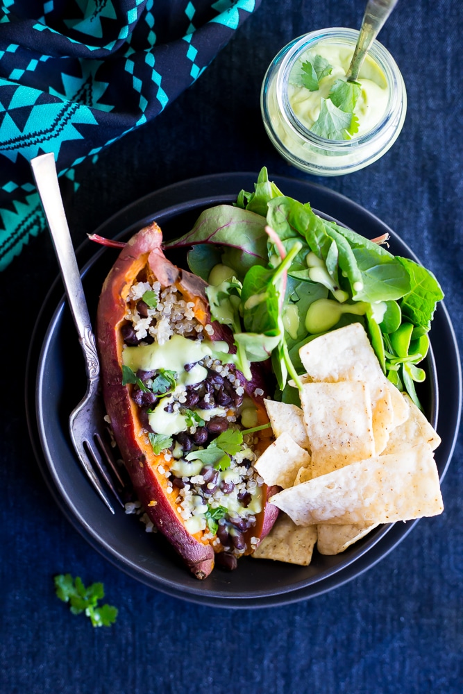 These Make Ahead Sweet Potato Lunch Bowls are a really easy and healthy lunch recipe! You can make them ahead and enjoy them for lunch all week! Naturally gluten free and vegan!