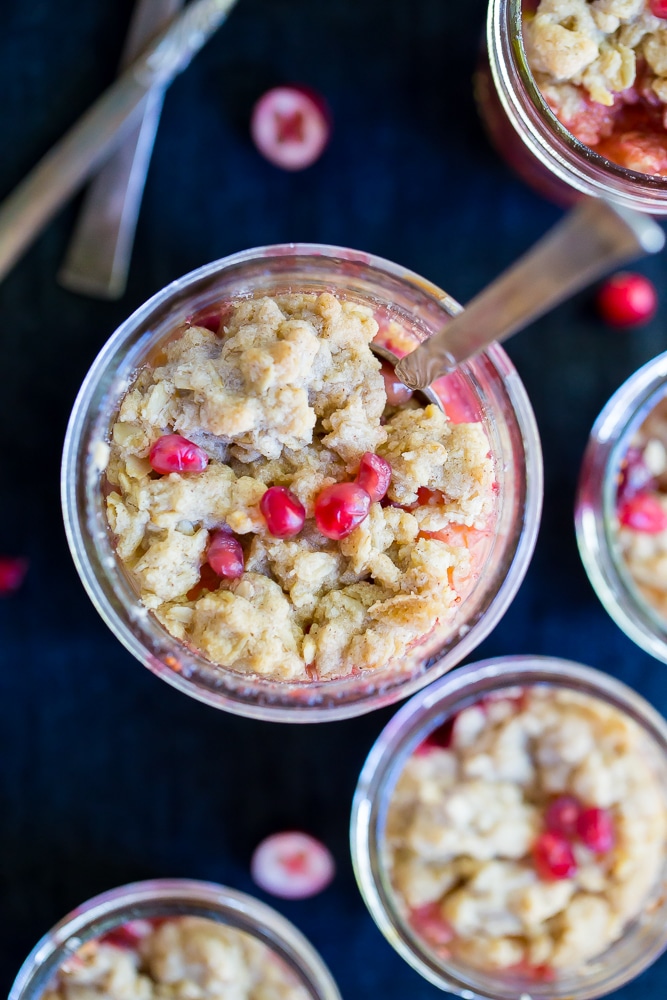These Apple Crisps with Cranberry and Pomegranate are a delicious and easy dessert that you don't have to feel guilty about! Their' made gluten free using Teff flour and can be made in individual sizes! Recipe is from the Alternative Baker cookbook.