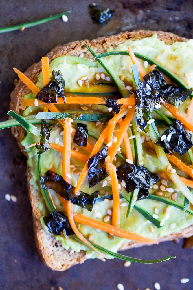 Vegetable Sushi Avocado Toast - A fun and delicious spin on your beloved avocado toast! Perfect for a healthy breakfast or lunch! Vegan and gluten free option.