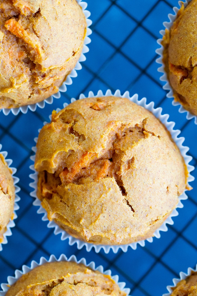 These Healthy Double Carrot Muffins are packed with carrot puree and grated carrots and they're also refined sugar free, dairy free and gluten free! They're perfect for a healthy make ahead breakfast or snack!