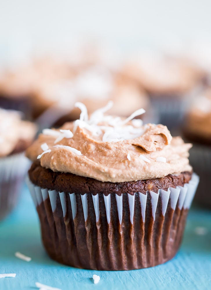 Chocolate Coconut Cupcakes with Chocolate Whipped Cream - A decadent and delicious cupcake that is free of the top 8 allergens! Perfect for a party or dessert! Gluten free and vegan!