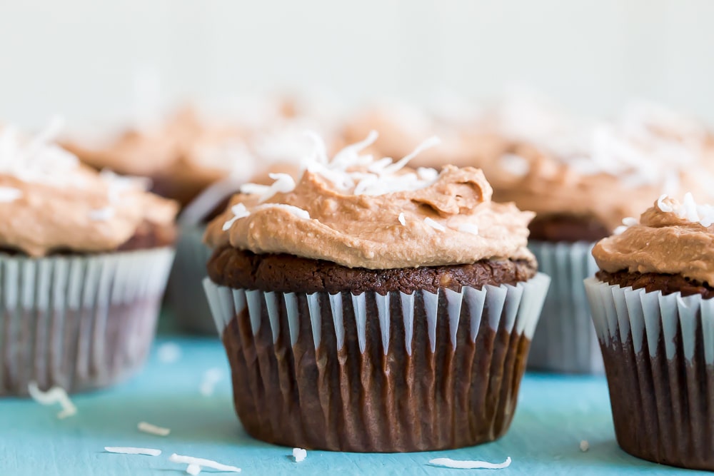Chocolate Coconut Cupcakes with Chocolate Whipped Cream - A decadent and delicious cupcake that is free of the top 8 allergens! Perfect for a party or dessert! Gluten free and vegan!
