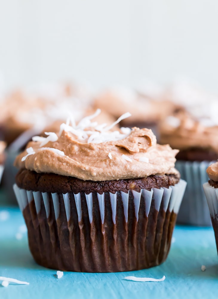 Chocolate Coconut Cupcakes with Chocolate Whipped Cream - A decadent and delicious cupcake that is free of the top 8 allergens! Perfect for a party or dessert! Gluten free and vegan!