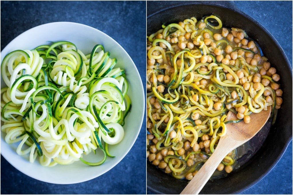  These 30 Minute Orange Ginger Zucchini Noodle Chickpea Bowls are great for a quick and easy vegetarian (and vegan) weeknight dinner! They're also perfect for a healthy make ahead lunch bowl! Gluten free too!