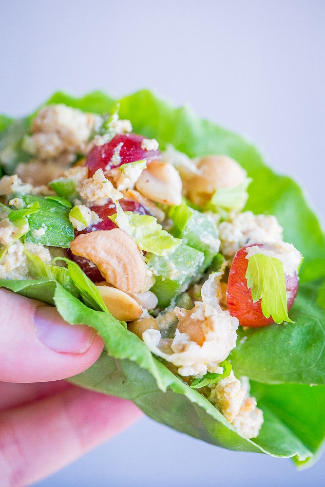 10 Minute Curried Chickpea Tofu Lettuce Wraps - These healthy and delicious lettuce wraps are perfect for a quick and easy no cook meal! Enjoy them for lunch or dinner! Vegan/Gluten Free