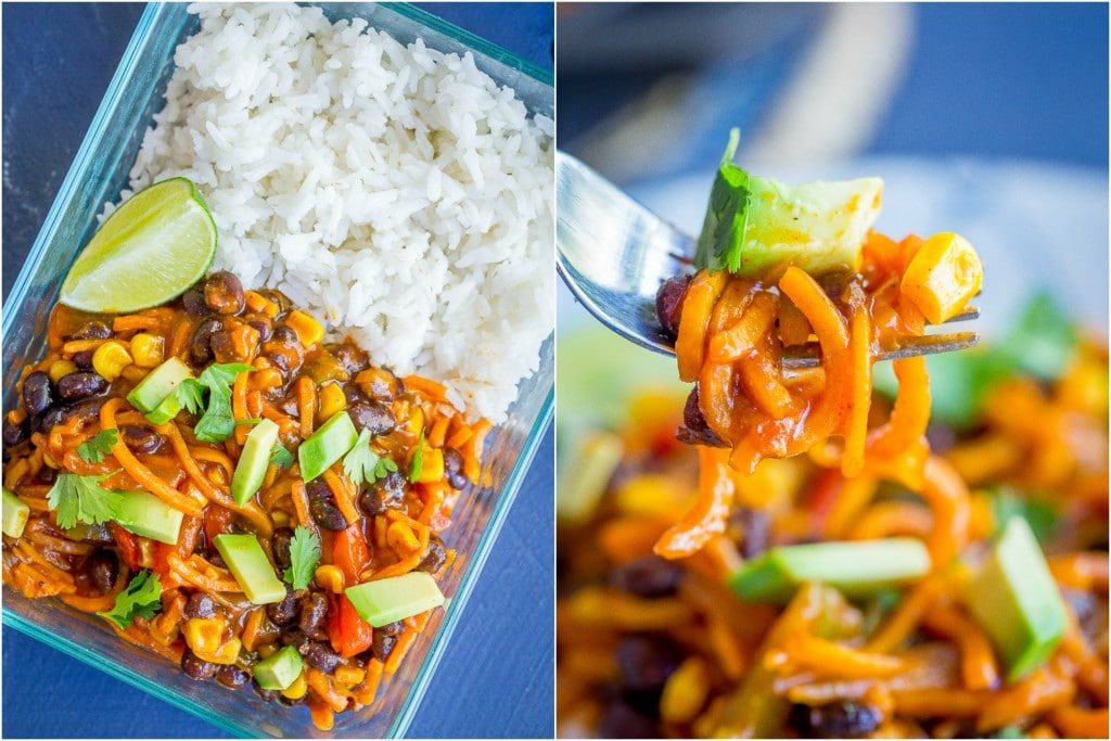 Sweet Potato Noodle Enchilada Bowls - These delicious bowls can be made as a quick and easy dinner or a meal prep lunch! Vegetarian/Vegan/Gluten Free/Dinner/Meal Prep