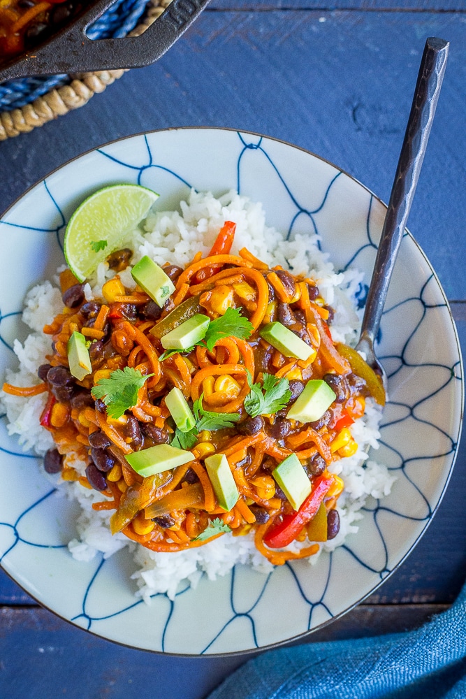 Sweet Potato Noodle Enchilada Bowls - These delicious bowls can be made as a quick and easy dinner or a meal prep lunch! Vegetarian/Vegan/Gluten Free/Dinner/Meal Prep