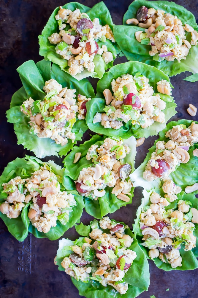 10 Minute Curried Chickpea Tofu Lettuce Wraps - These healthy and delicious lettuce wraps are perfect for a quick and easy no cook meal! Enjoy them for lunch or dinner! Vegan/Gluten Free