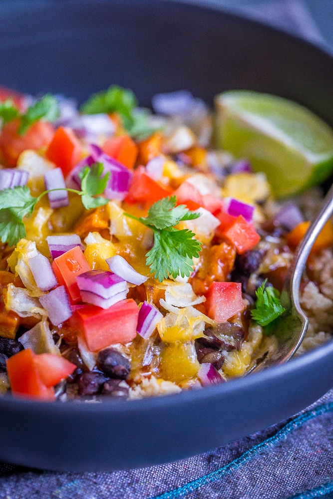 Enchilada Meal Prep Bowls with Butternut Squash and Cauliflower Rice - These delicious and healthy meal prep bowls are also freezer friendly so you can enjoy them whenever you want! They're great for lunch or dinner and easy to make! Gluten free and vegetarian!