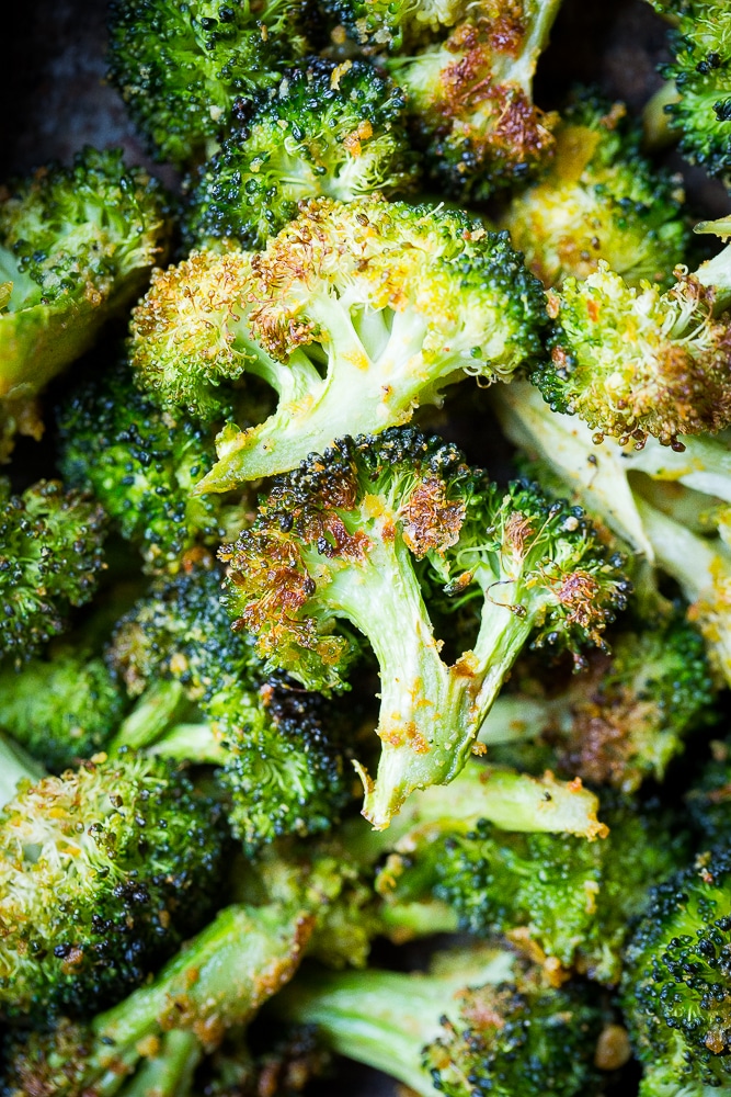 Close up of The Best Cheezy Roasted Broccoli with Garlic