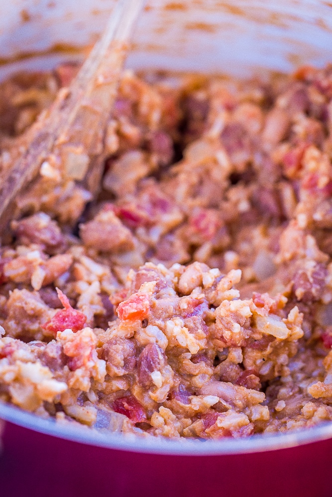 The mixture for Make Ahead Bean Burritos