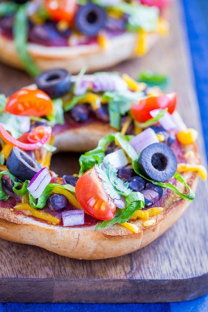 Close up of Taco Pizza Bagels