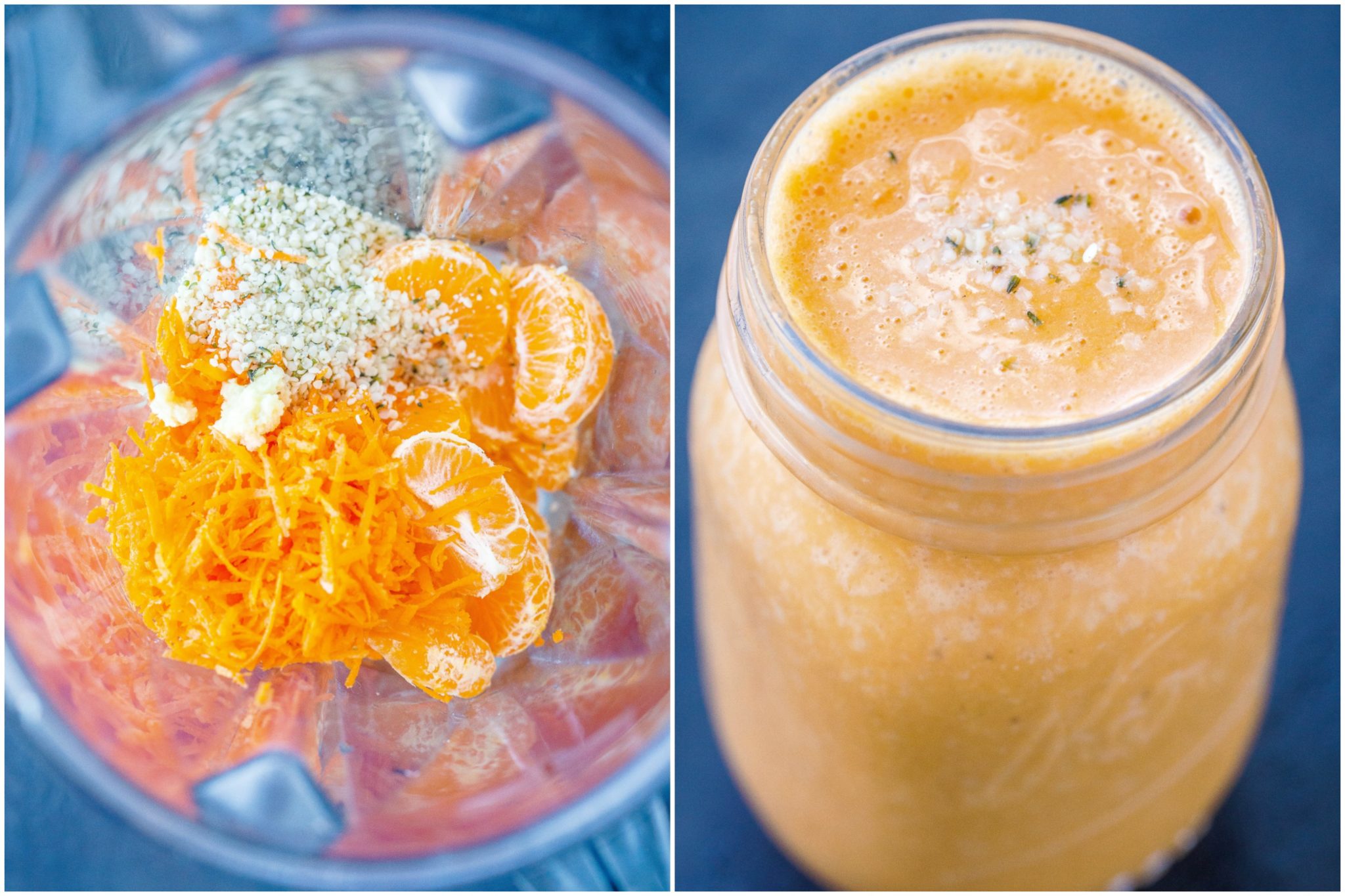 Orange Carrot Ginger Smoothie in blender and jar