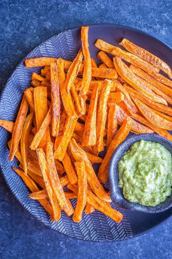 A plate of baked sweet potato fries