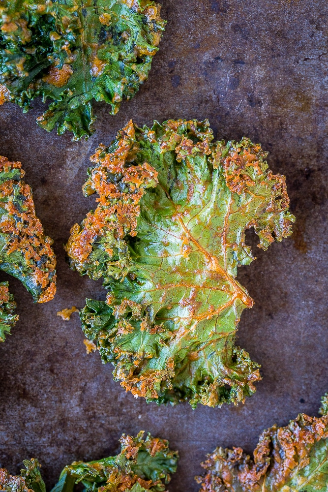 Close up of the best kale chips
