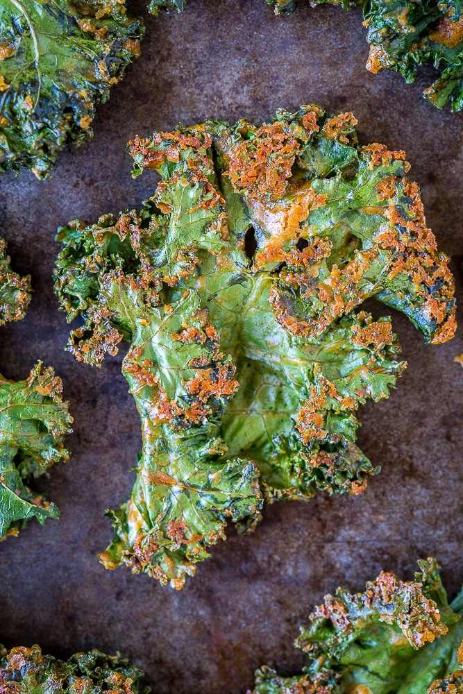 Close up of the best kale chip recipe