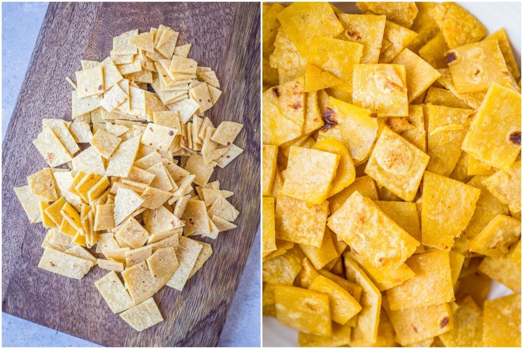 Before and after tortilla photos for vegan taco bowls