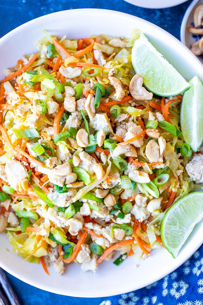 close up of egg roll in a bowl
