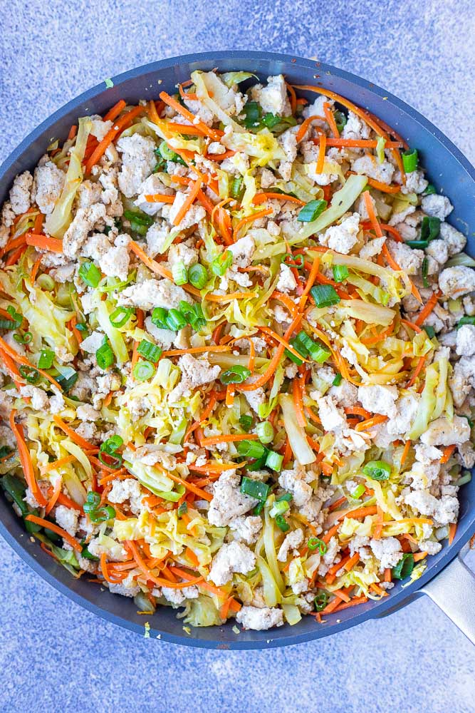 Big skillet of egg roll in a bowl