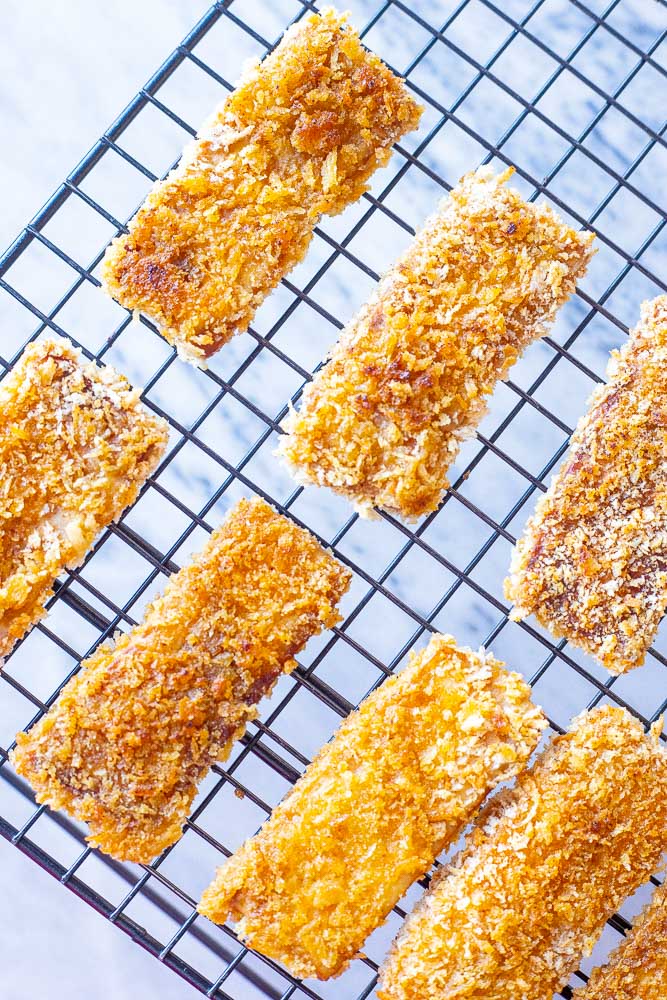 crispy tofu on a cooling wrack