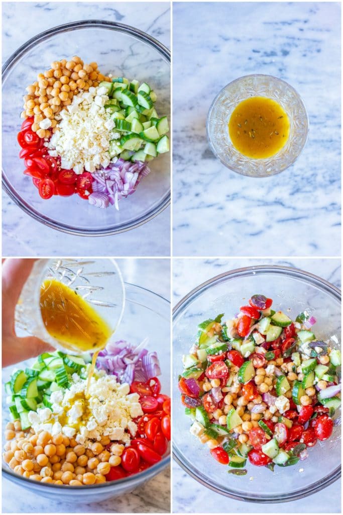 step by step photos showing how to make this easy chickpea salad