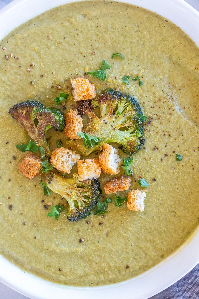 close up of easy roasted broccoli soup