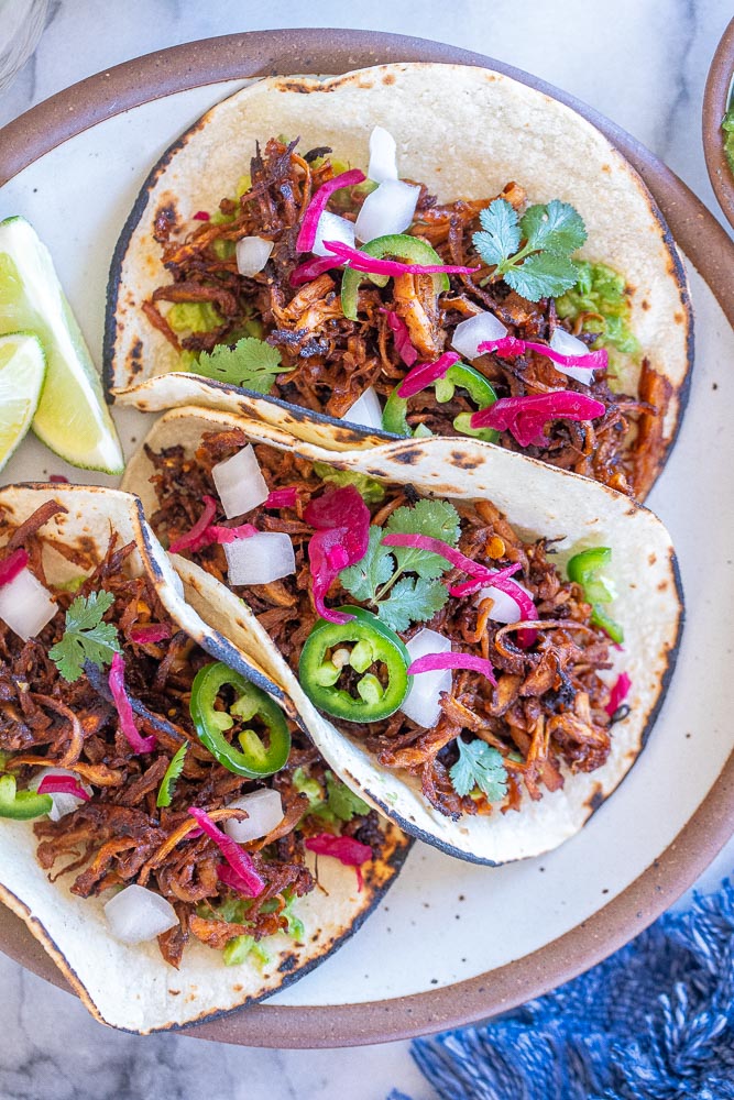 vegan carnitas tacos on a plate