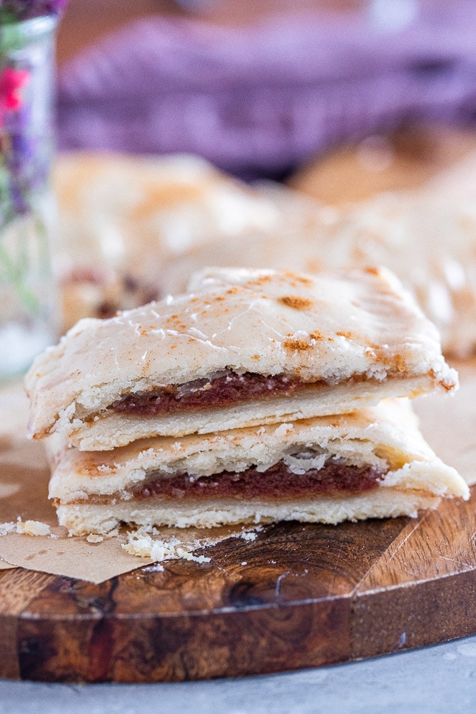 the inside of a cinnamon sugar pop tart made with naturally sweetened date paste