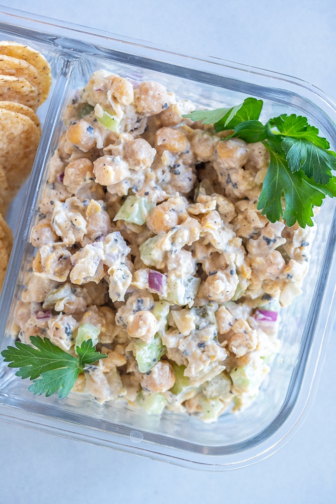 vegan tuna salad in a meal prep container