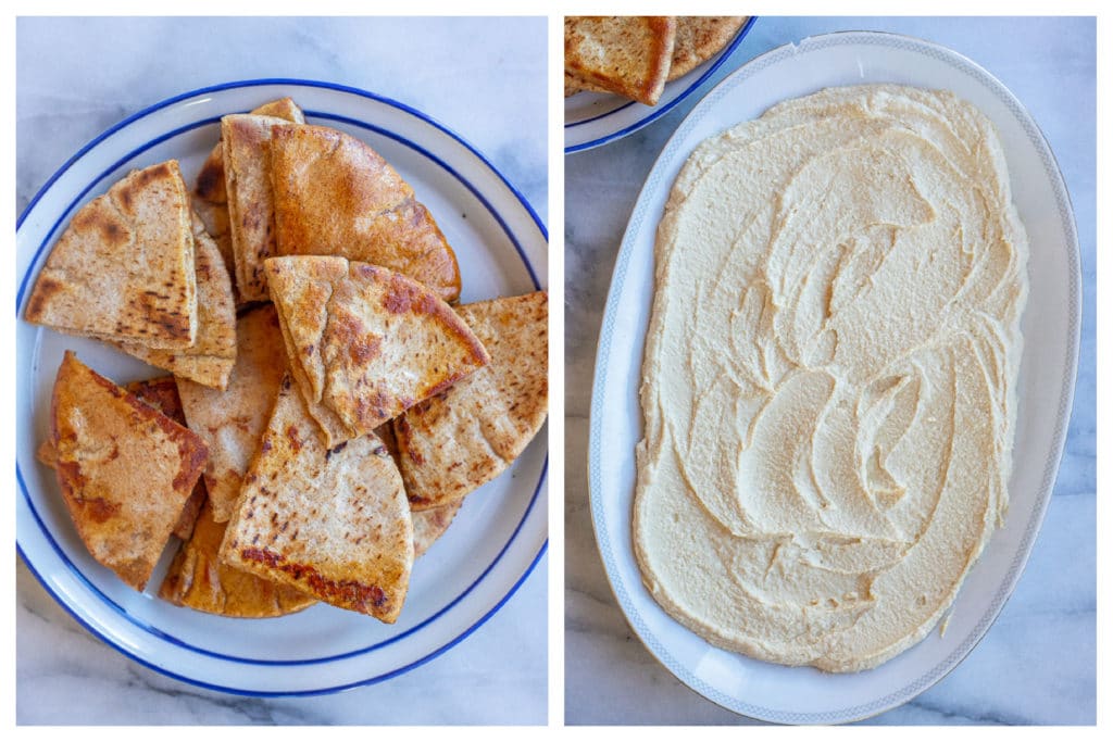 homemade hummus and crispy pita bread for the Greek Salad Dip