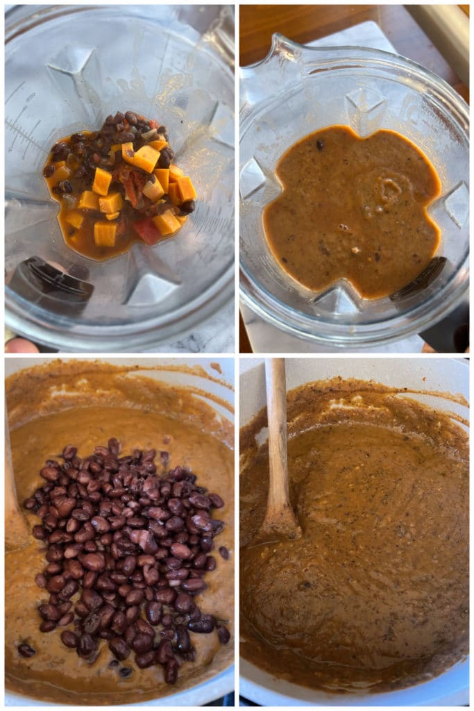 showing how to make the soup creamy by blending it in a blender